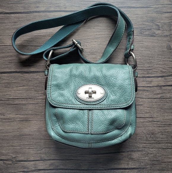 Fossil Long Live Vintage 1954 Teal Leather Crossbody  Bag Adjustable Strap - Picture 13 of 13